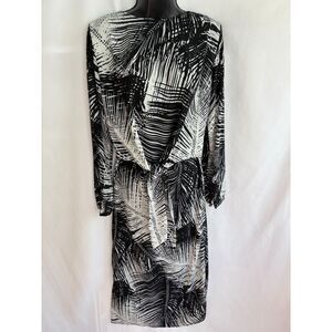 Ra Ju Palm Midi Dress Size M Black White Tropical Front Tie Abstract Classy